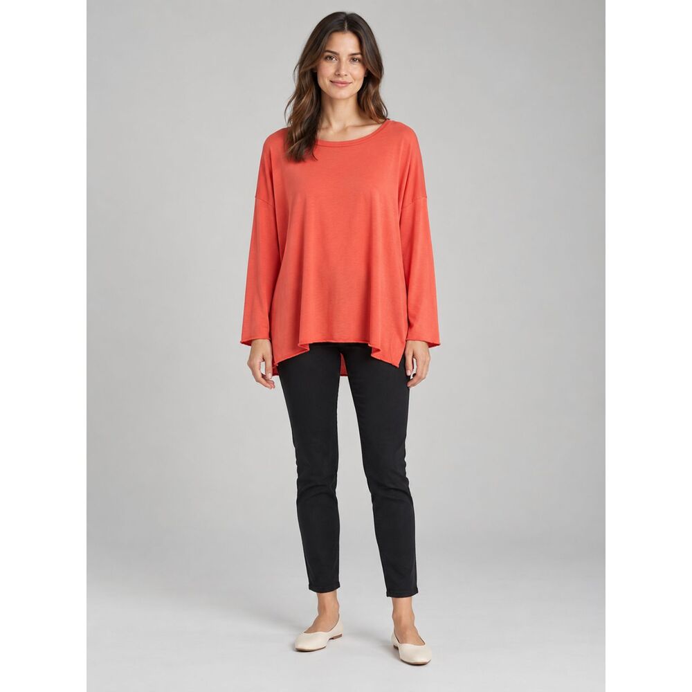 PLANET by Lauren G Coral Pima Cotton Oversized Long Sleeve Top OS
